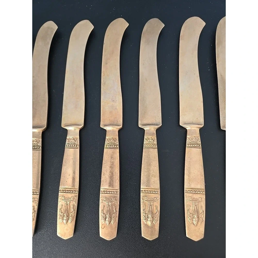 VTG James Quality Jewelers Bangkok Thailand Nickel‎ Bronze Flatware 20pc Set